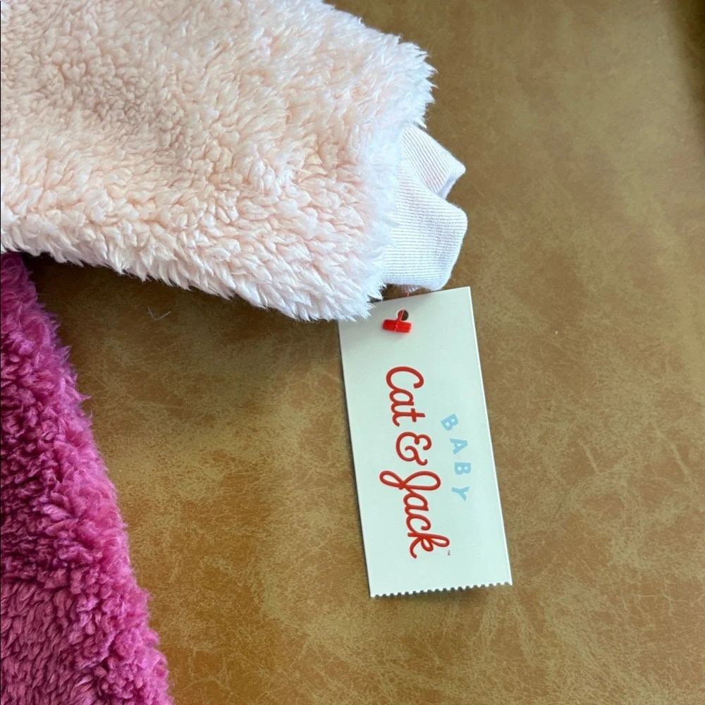 New! Cat & Jack Pink and White Fuzzy Footie - Size 0 to 3 months